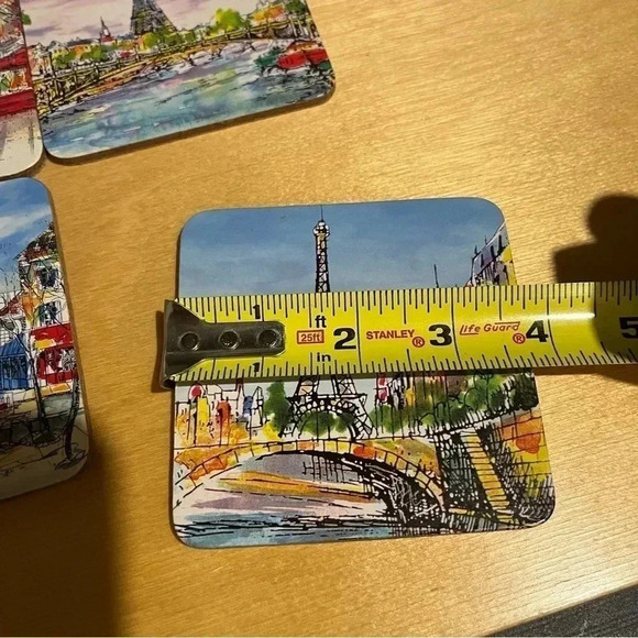 Paris France Scenic Scenes Coasters Illustrated Colorful Eiffel Tower Set Of 6 - Picture 6 of 7